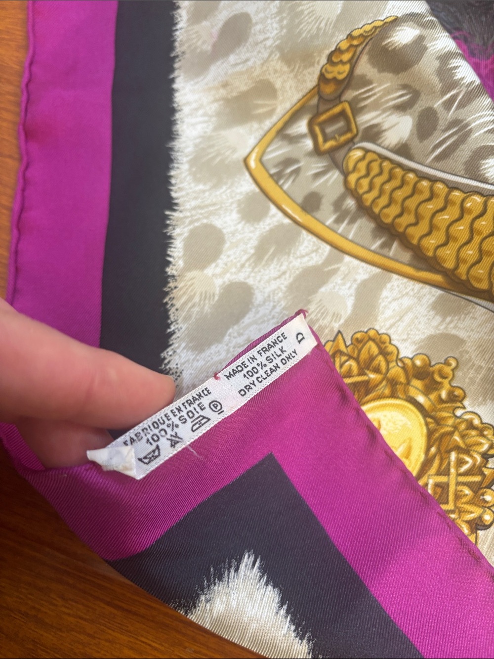 Hermes Purple Gold Black White Silk Scarf with Equestrian Helm Motifs - Picture 3 of 5